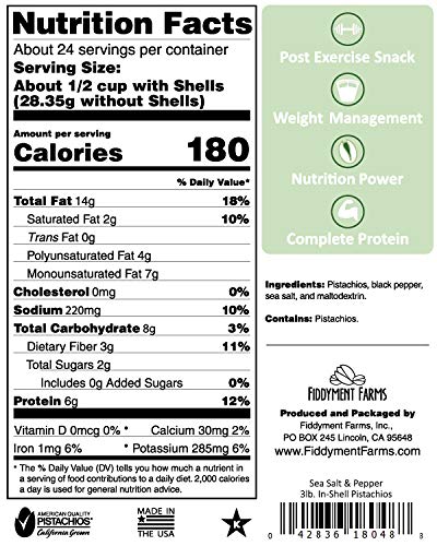 Close-up of Fiddyment Farms in-shell pistachios showing jumbo California nuts for a premium snack.