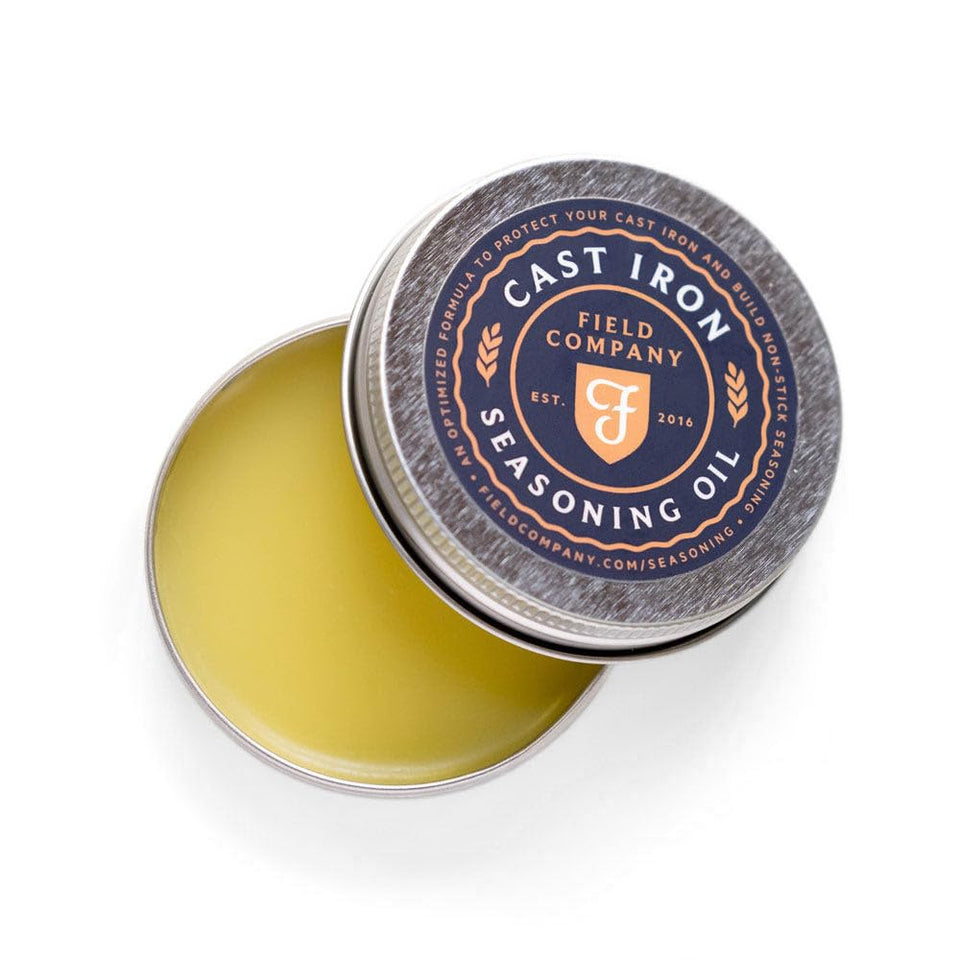 Field Company Cast Iron Seasoning Oil pour demonstrates easy, even coating.
