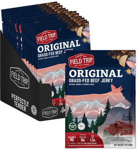 Field Trip Beef Jerky Original 1oz bag, premium grass-fed flavor for on-the-go snacking.