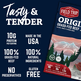 Smoked aroma hints at Field Trip Beef Jerky Original savory flavor.
