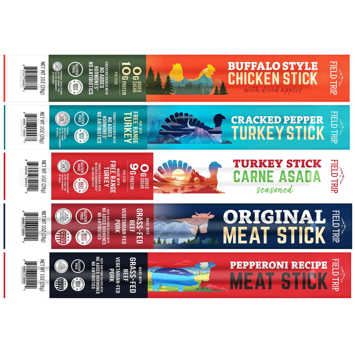 Field Trip free-range turkey stick highlighting wholesome protein for travel-friendly snacks.