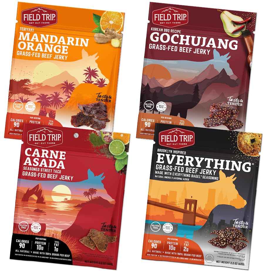 Field Trip grass-fed beef jerky original flavor, on-the-go snack in premium pack