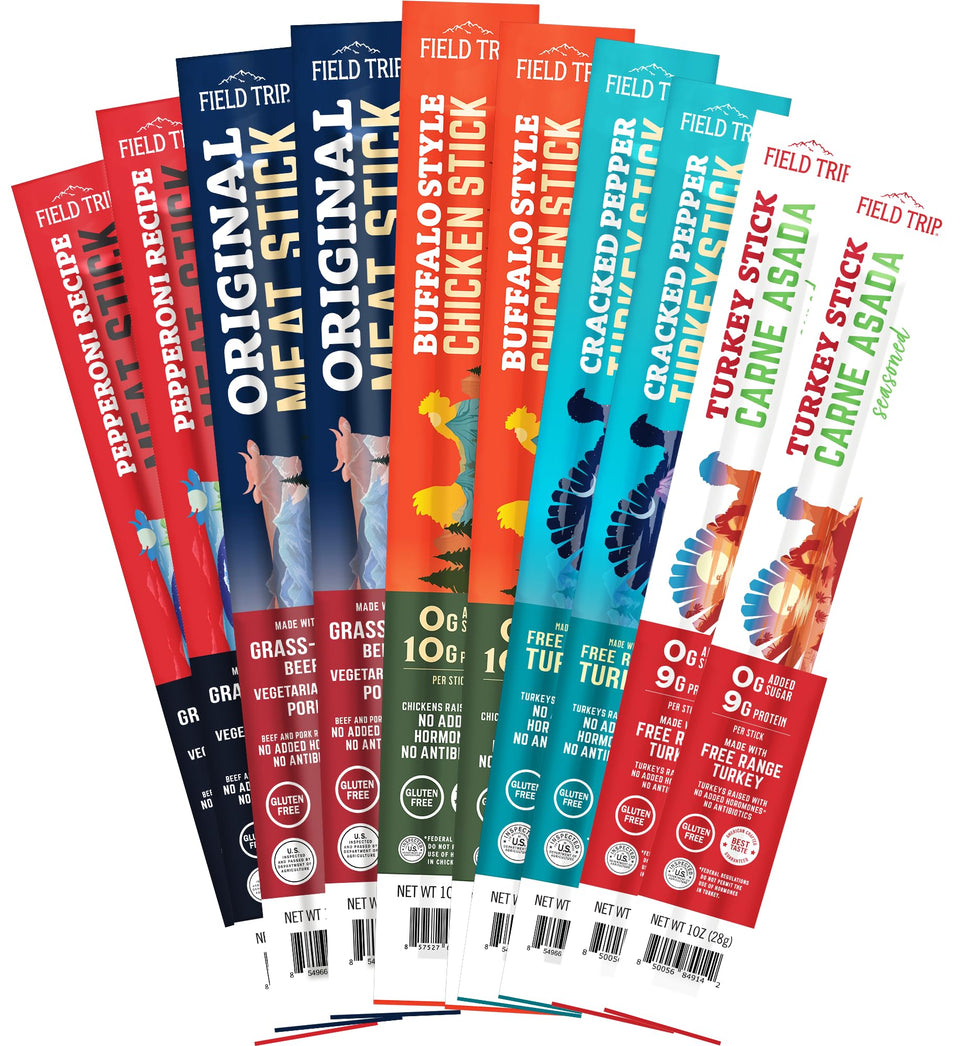 Field Trip grass-fed beef stick pack for busy days with high-protein on-the-go.