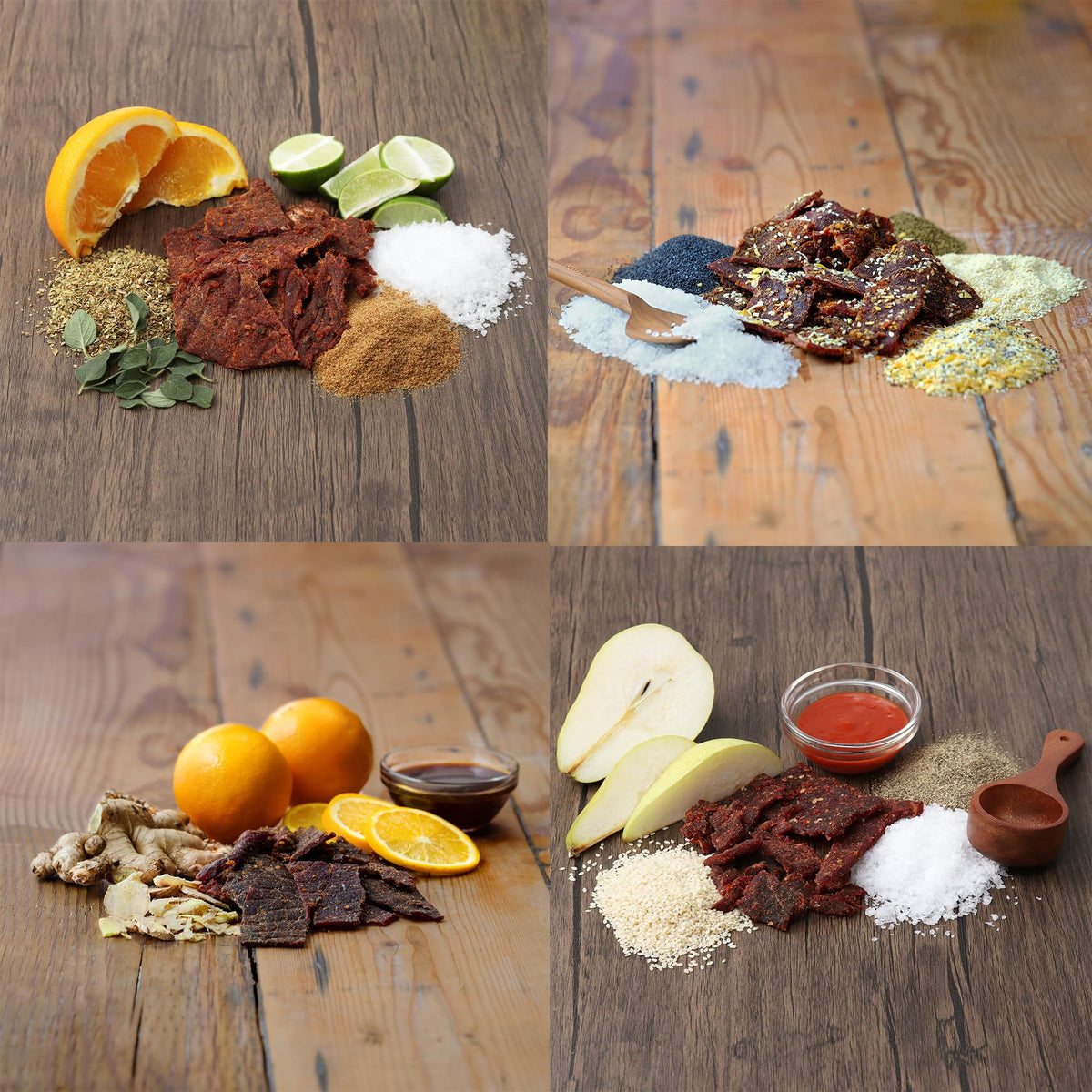 Field Trip jerky pack front view with four flavors in travel case