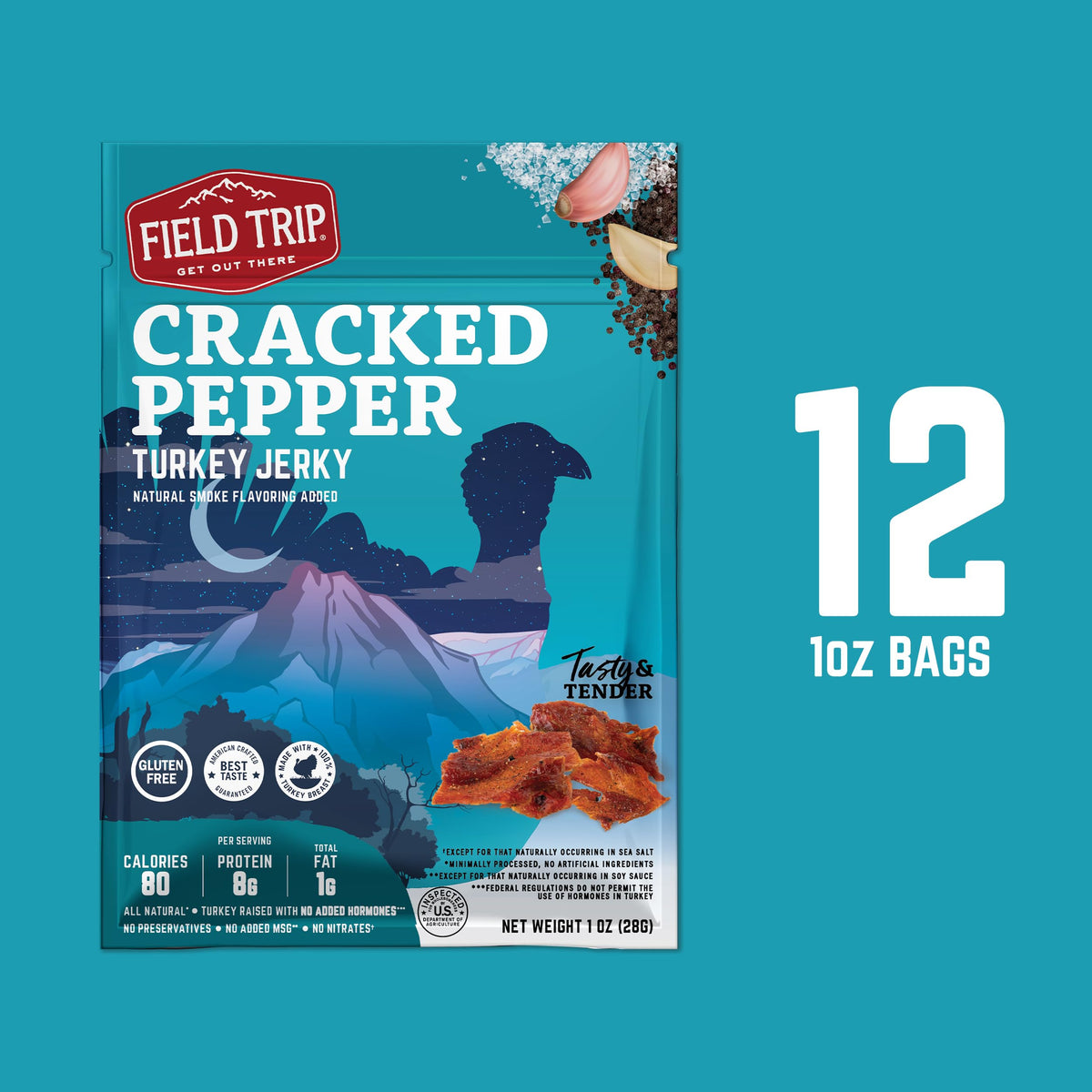 Field Trip Jerky 12-pack for office or travel snacking.
