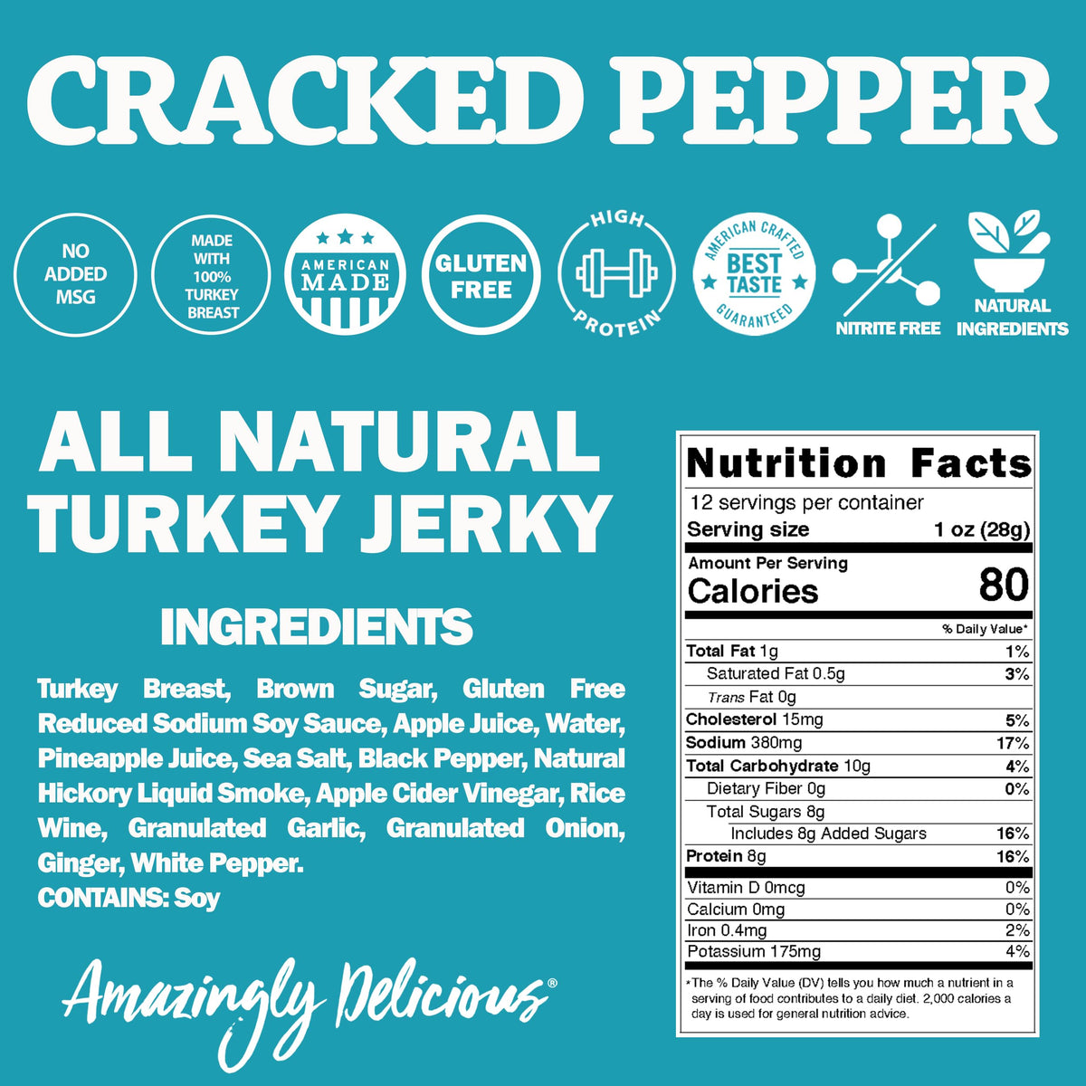 Field Trip Turkey Jerky cracked pepper label closeup emphasizes no nitrates and all natural sourcing