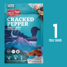 Field Trip Turkey Jerky cracked pepper packaging USA signals USA-made jerky quality