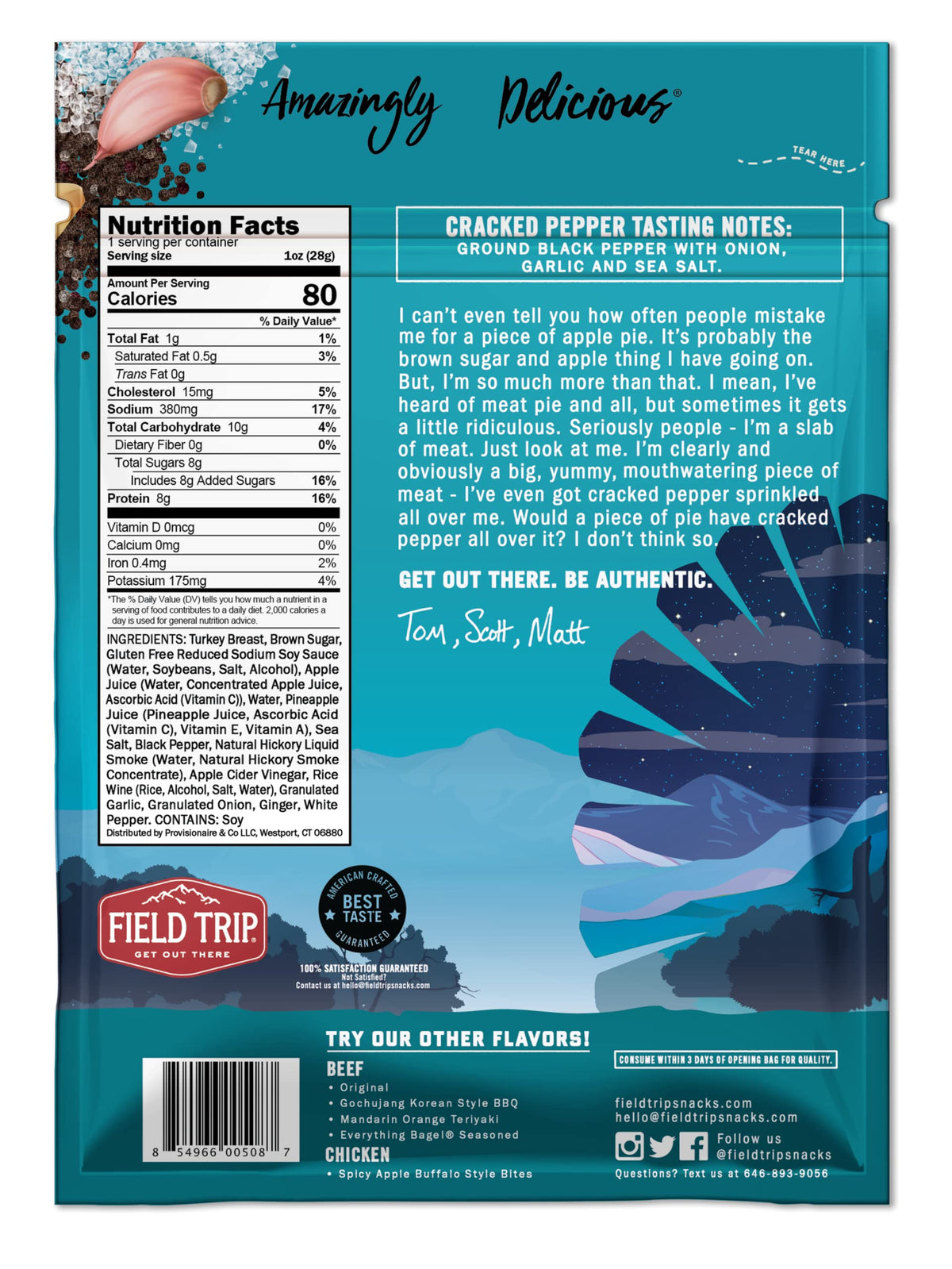 Field Trip Turkey Jerky packaging highlights USA-made and gluten-free status.