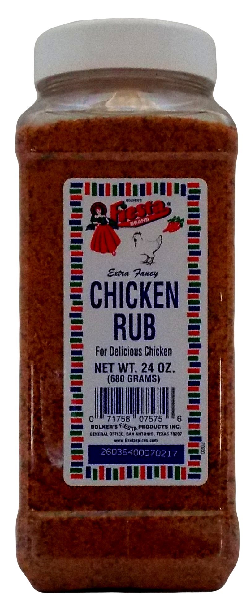 Fiesta Bolner's Extra Fancy Chicken Rub bottle, premium seasoning for flavorful chicken.