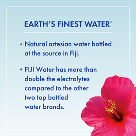FIJI Artesian Water bottles with a glass highlighting serving quality
