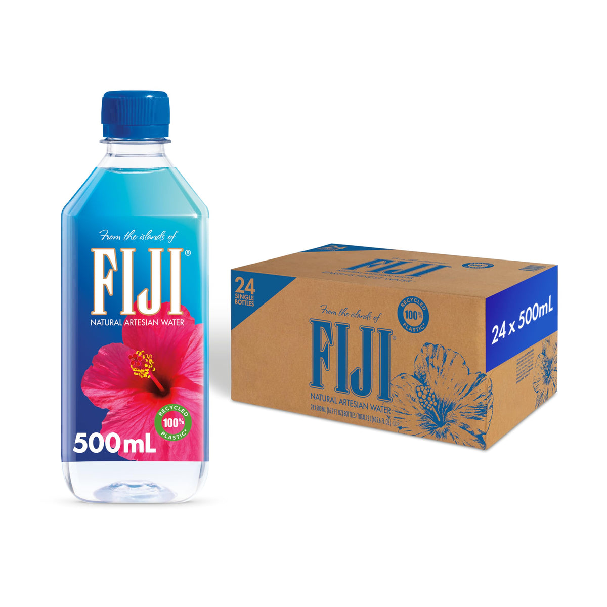 FIJI Water 500ml bottle front view for on-the-go hydration.