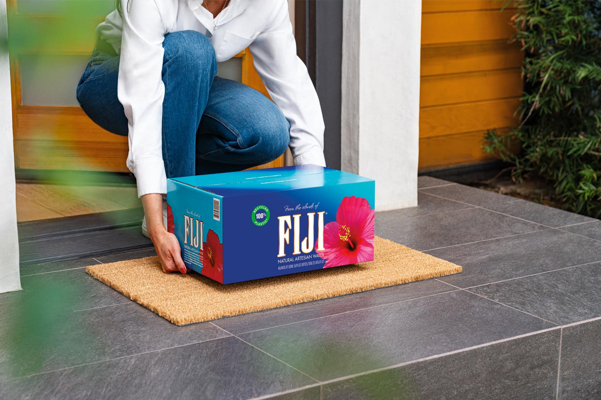 FIJI Water on an event table, ideal for gatherings and meals.