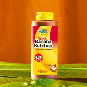 Fila Manila Spicy Banana Ketchup label close-up showing tomato-free vegan formula