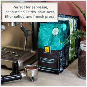 Filicori Zecchini roasted beans steaming with aromatic notes for moka or espresso.
