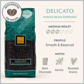Filicori Zecchini Delicato beans closeup reveals smooth, balanced medium roast.