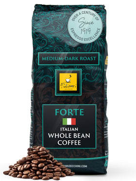 Filicori Zecchini Italian espresso beans bag closeup for rich aroma and flavor.