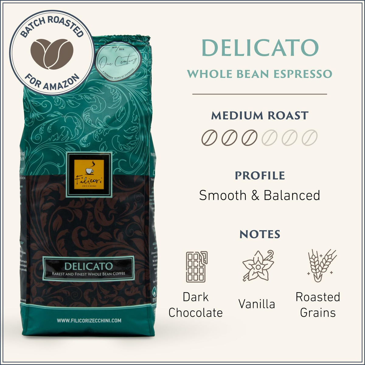 Filicori Zecchini medium roast espresso beans for balanced flavor notes.