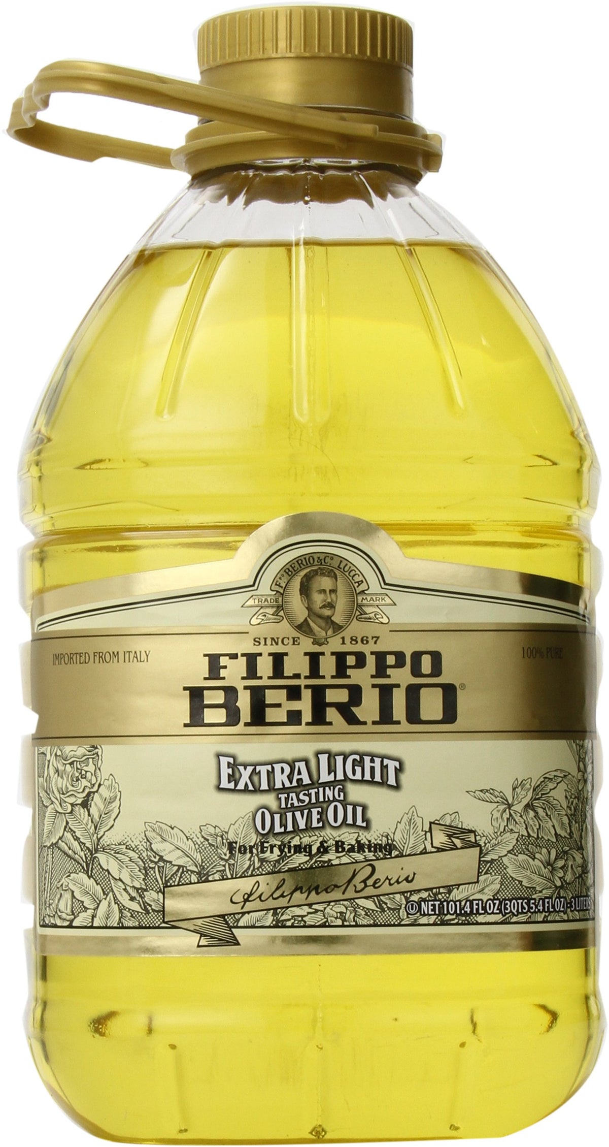 Filippo Berio Extra Light olive oil bottle front, smooth flavor ideal for dressings