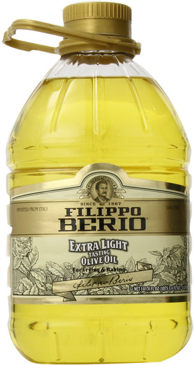 Filippo Berio Extra Light olive oil bottle front, smooth flavor ideal for dressings