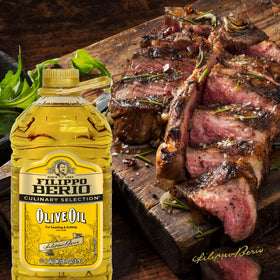 Filippo Berio Pure Olive Oil bright golden color enhances plated dishes