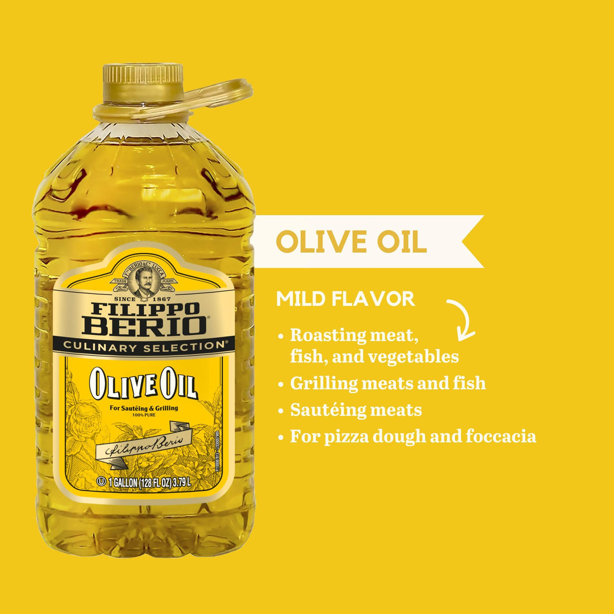 Filippo Berio Pure Olive Oil pours smoothly; ideal for grilling and gentle sautéing