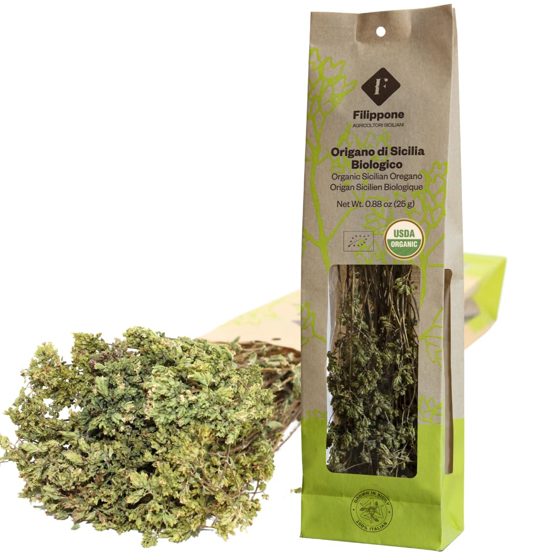 FILIPPONE organic Sicilian oregano sprigs with intense aroma for soups and sauces.