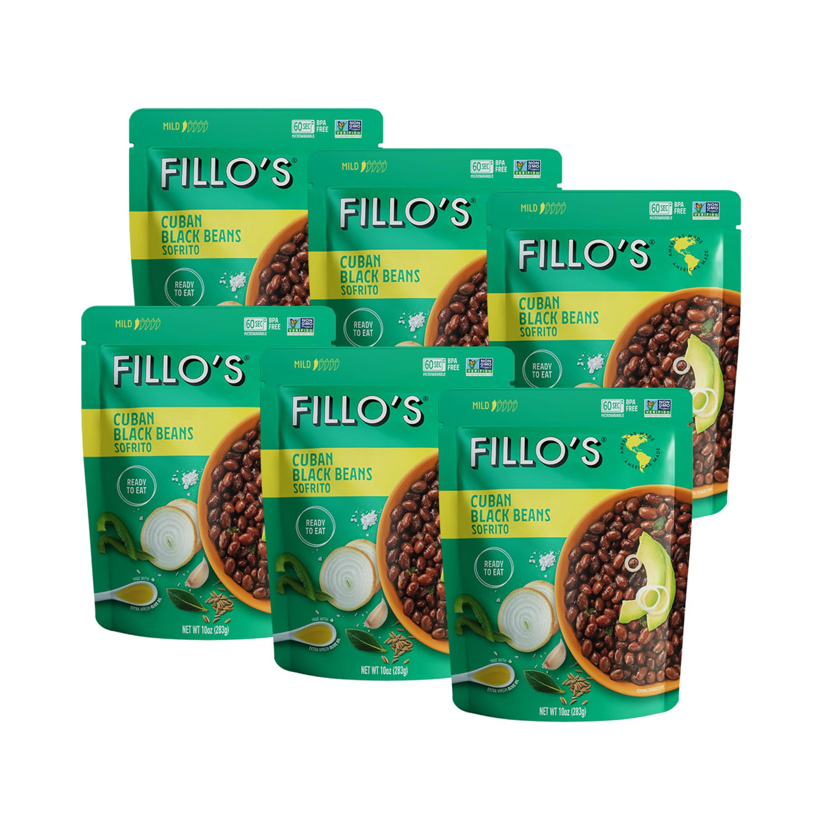 Fillos Cuban Black Beans ready-to-eat pouch, ideal for quick weeknight meals.