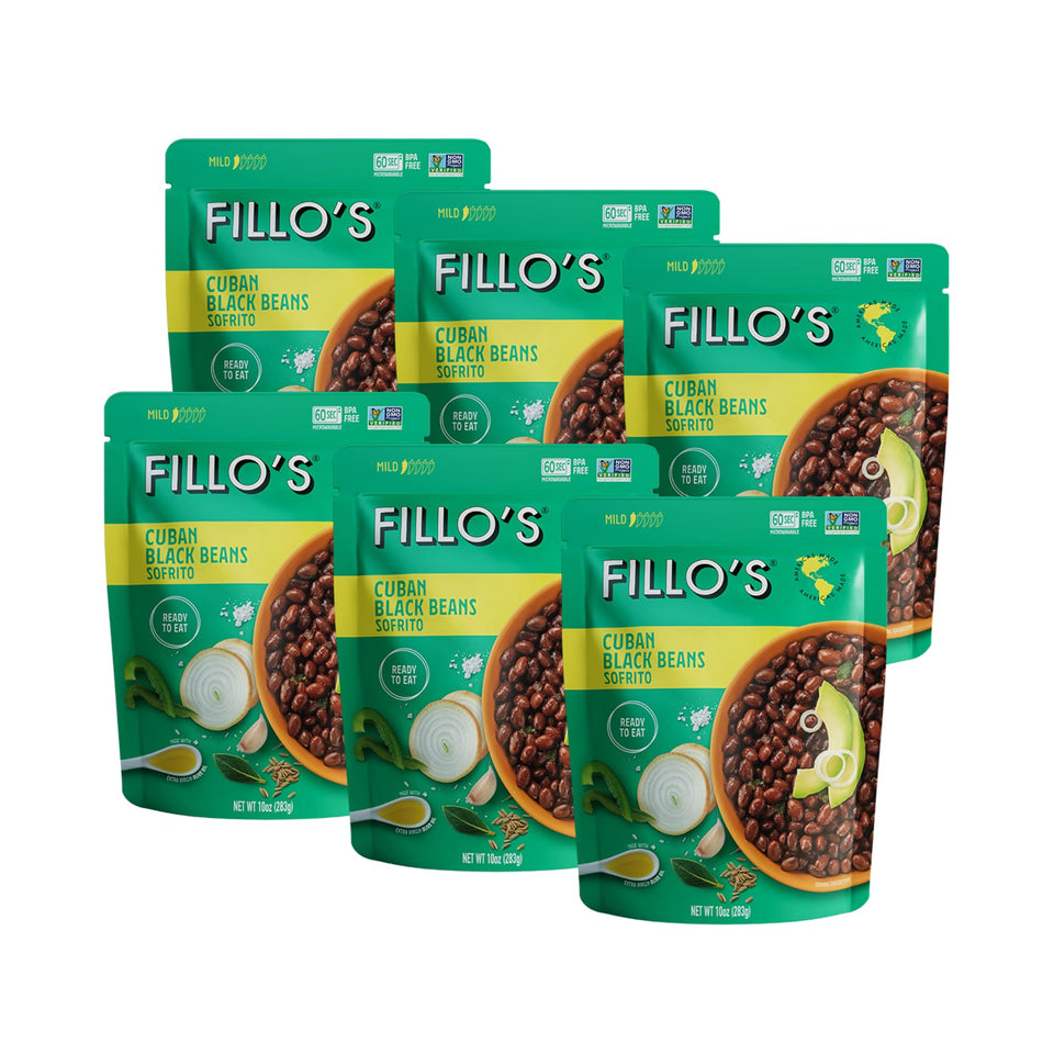 Fillos Cuban Black Beans ready-to-eat pouch, ideal for quick weeknight meals.