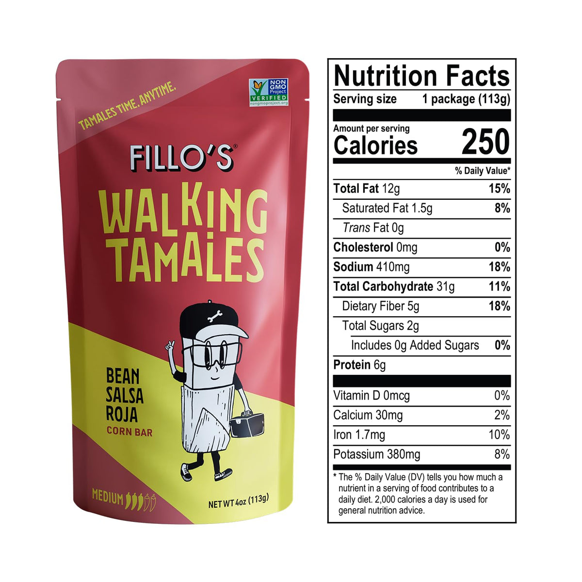 Fillo's Tamales BPA-free microwave-safe pouch ready for quick meals