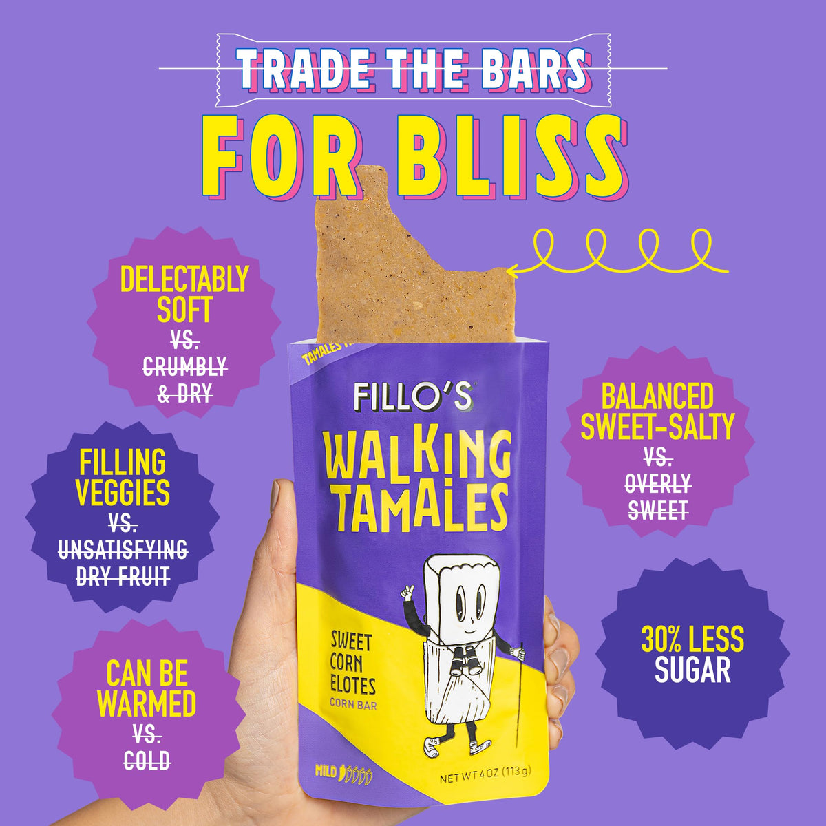 Assorted flavors of Fillo's Tamales: Salsa Verde, Corn Poblano Rajas, and Sweet Corn Elotes.