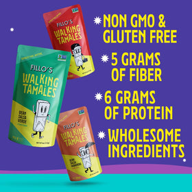 Fillo's Walking Tamales microwavable pouch heat in seconds for quick, mess-free lunch