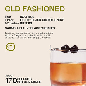 Filthy cherries in glass bottle highlight convenience and freshness for home bars.