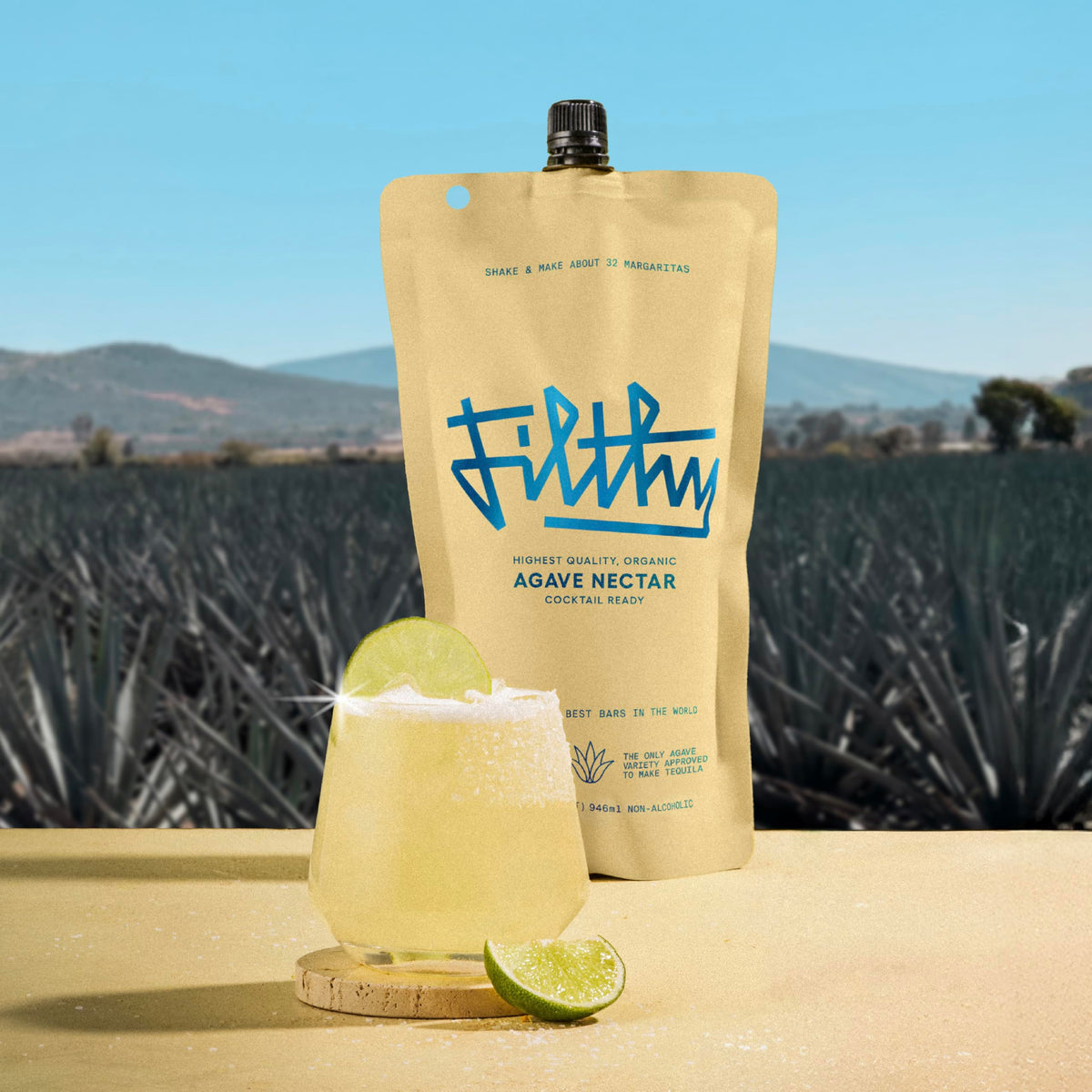 Filthy Food Agave Nectar Margarita glass highlights balanced sweetness for crowd-pleasing drinks