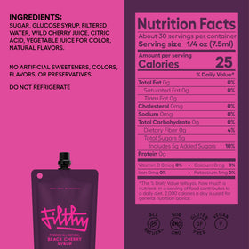Resealable pouch of Filthy Food black cherry syrup keeps flavor fresh between uses.