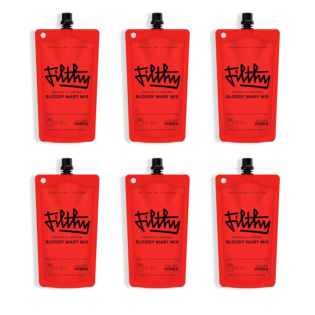Filthy Food Bloody Mary Mix 8 oz pouch ready for on-the-go cocktails.