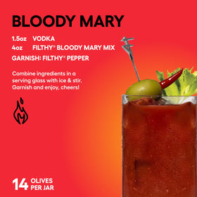 Filthy Food brine-soaked olives stay fresh in a resealable jar.
