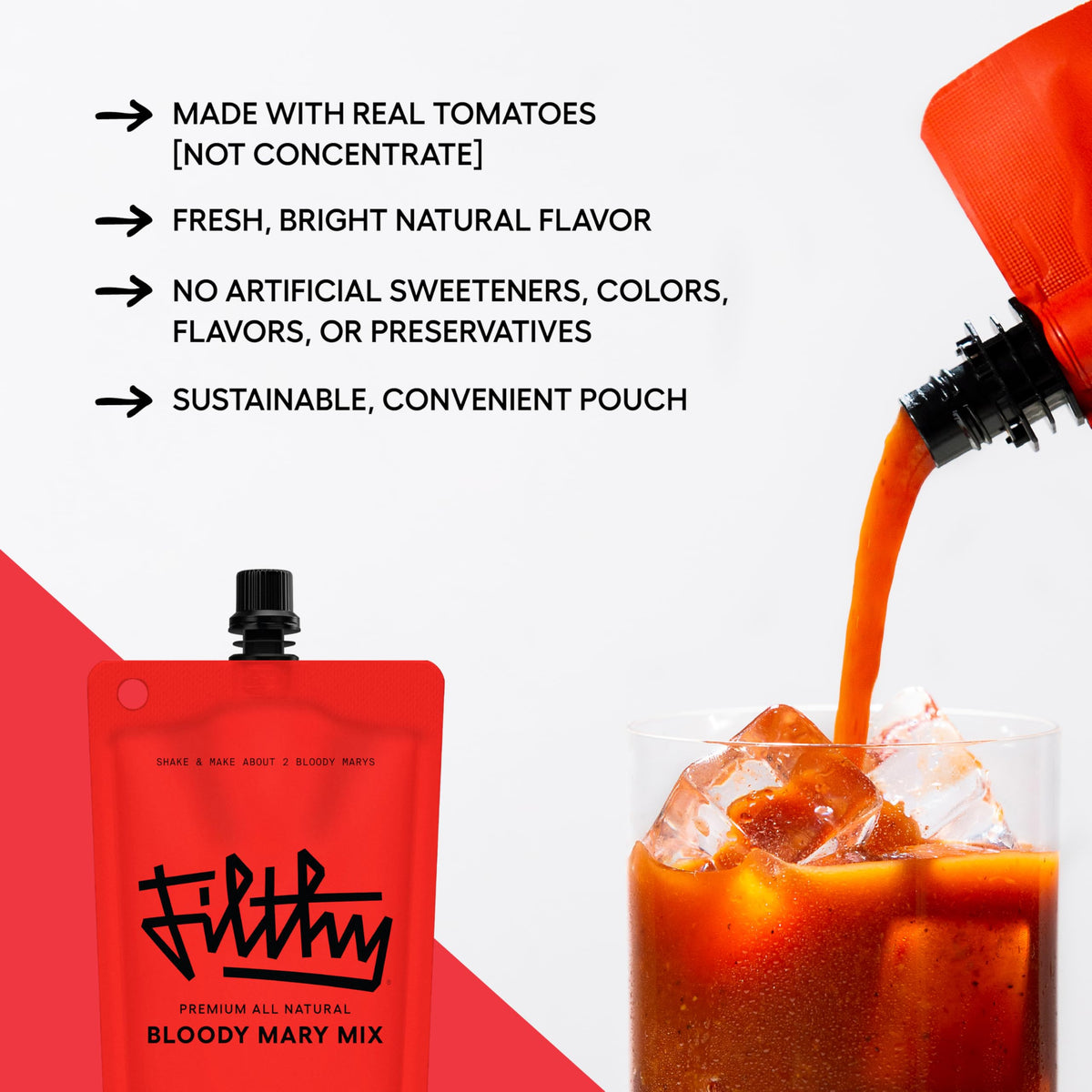 Filthy Food brunch scene with ready-to-mix Bloody Mary.