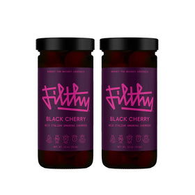 Filthy Food Amarena cherries jar closeup shows premium garnish.