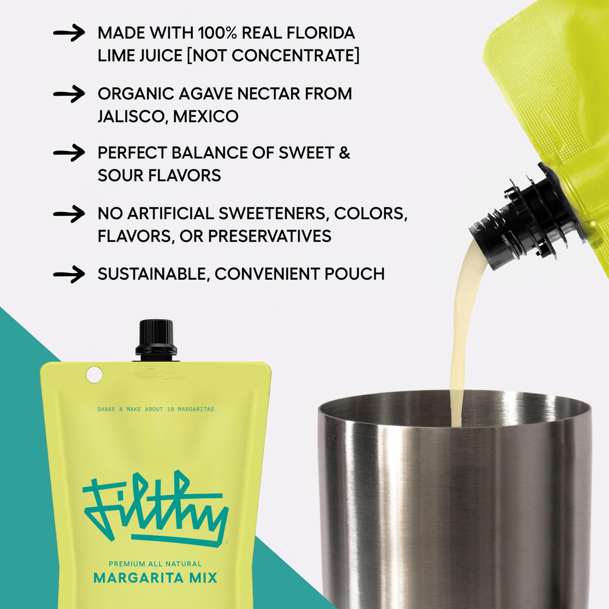 Filthy Margarita Mix uses 100% Florida lime juice in bright citrus.