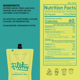 Filthy Margarita Mix proudly non-GMO, vegan, and gluten-free.