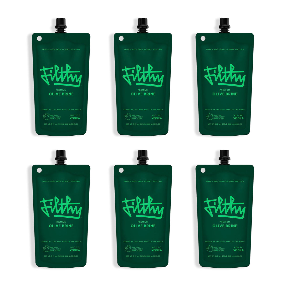 Filthy Food olive brine bottle pour delivers woody, nutty savor to cocktails.
