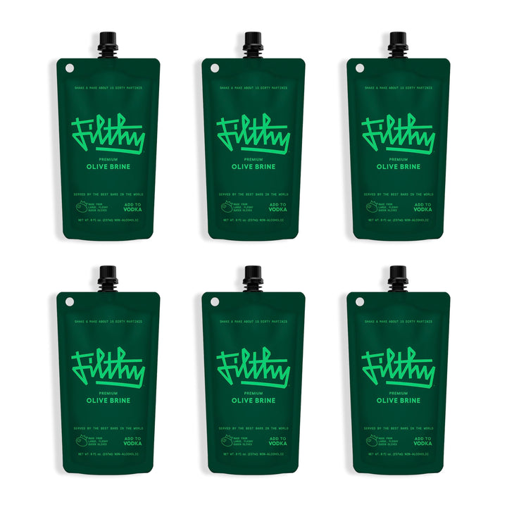 Filthy Food olive brine bottle pour delivers woody, nutty savor to cocktails.