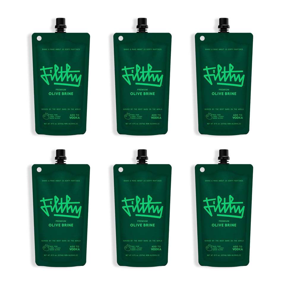 Filthy Food olive brine bottle pour delivers woody, nutty savor to cocktails.