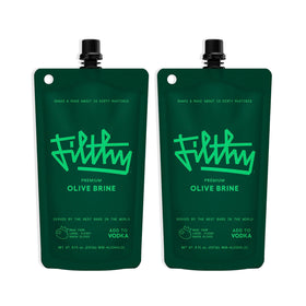 Filthy Food olive brine pouch seal showcases freshness ideal for elevated cocktails.
