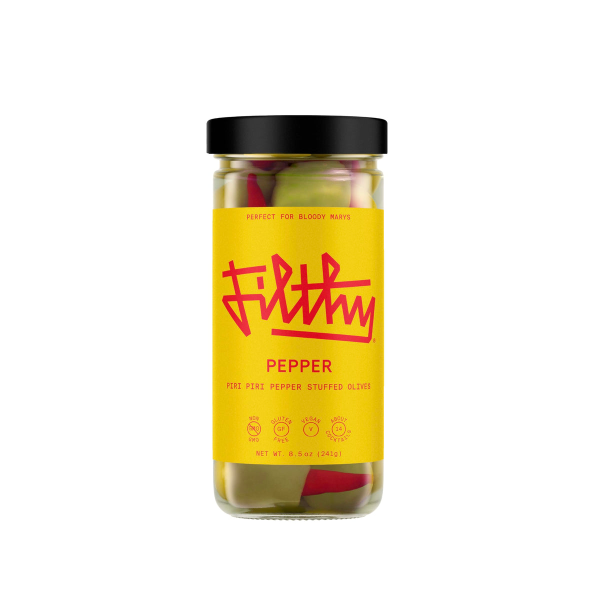 Filthy Food pepper-stuffed olives with piri-piri add bold heat to cocktails.