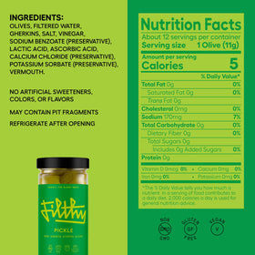 Filthy Food resealable 8oz jar, easy to keep olives fresh.
