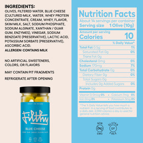 Filthy Food resealable 8.5 oz jar keeps olives fresh for parties and home bars.