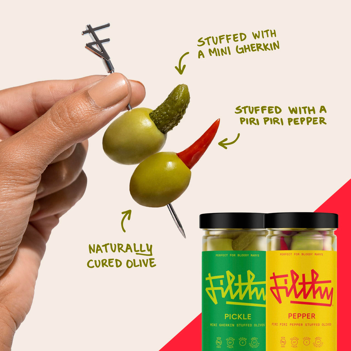 Filthy Food stainless steel cocktail picks provide a polished garnish option