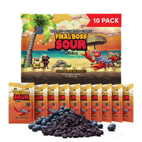 Final Boss Sour Blueberries Level 2 10-pack front view for on-the-go snacking.
