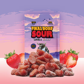 Final Boss Sour Strawberries back view with resealable pack for on-the-go snacking.